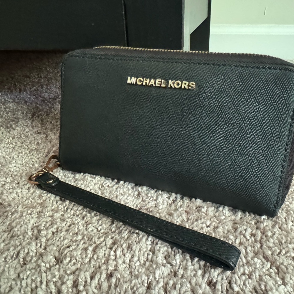 Michael Kors Black Wristlet with Gold Accents